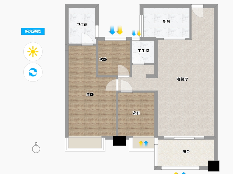 福建省-南平市-邵武碧桂园-74.00-户型库-采光通风