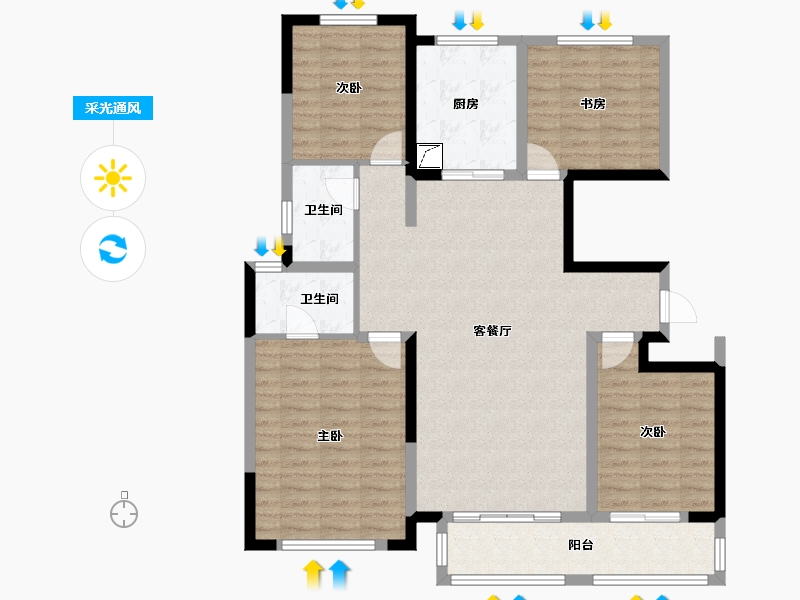 宁夏回族自治区-银川市-中海城东郡-130.00-户型库-采光通风