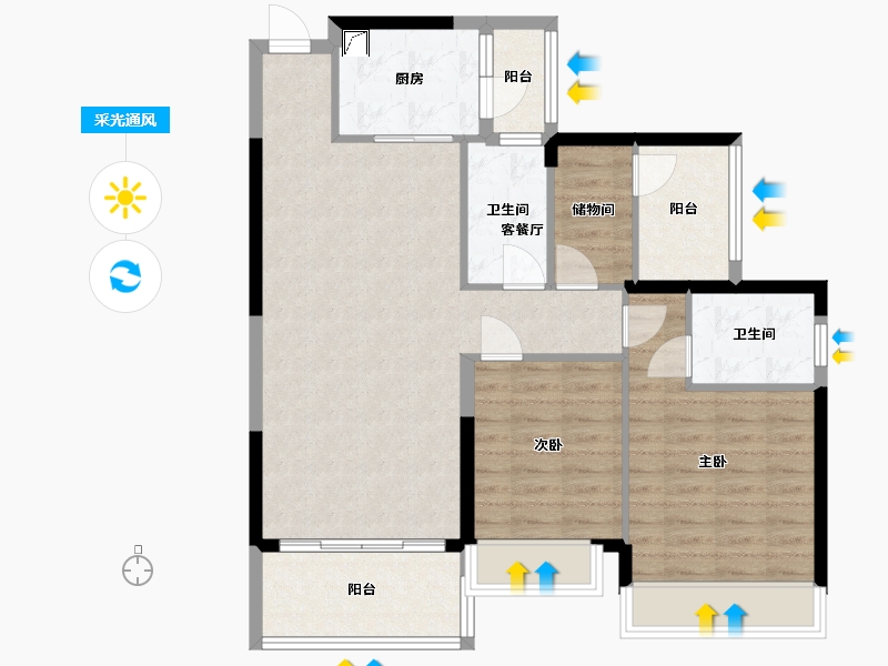 广东省-梅州市-奥园半岛一号-85.00-户型库-采光通风