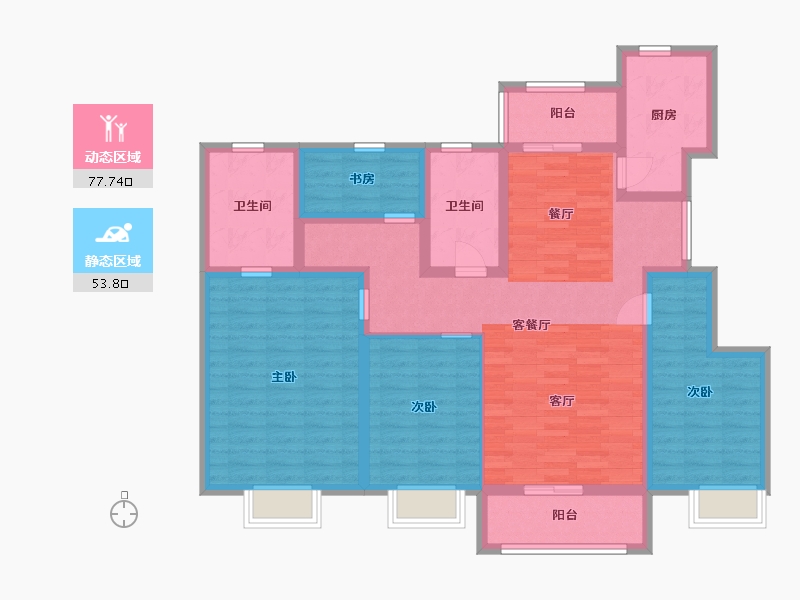 陕西省-西安市-西港兰池郡-123.75-户型库-动静分区