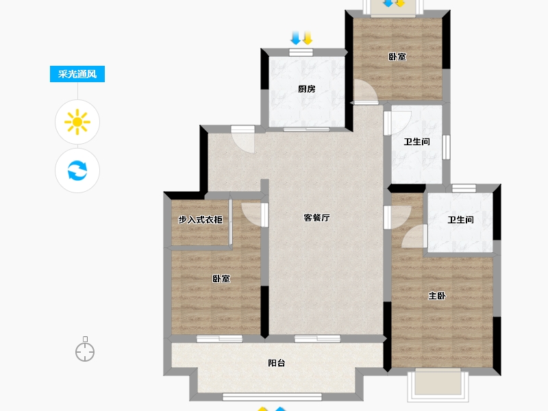 安徽省-亳州市-新城 玺樾府-86.00-户型库-采光通风