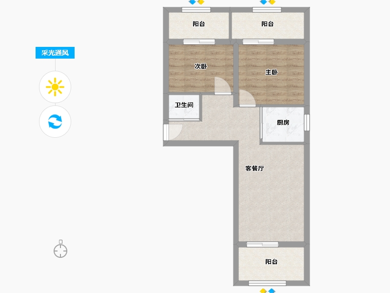 北京-北京市-黑窑厂西里-56.63-户型库-采光通风