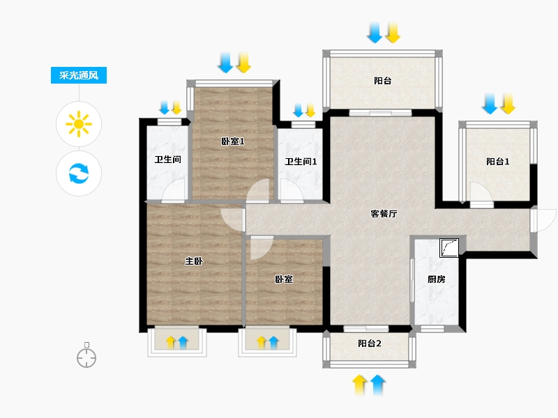 广西壮族自治区-南宁市-彰泰·凤岭江湾-125.00-户型库-采光通风