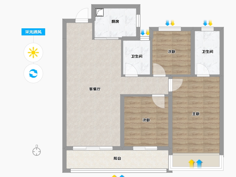 浙江省-台州市-金地中场广场-83.53-户型库-采光通风