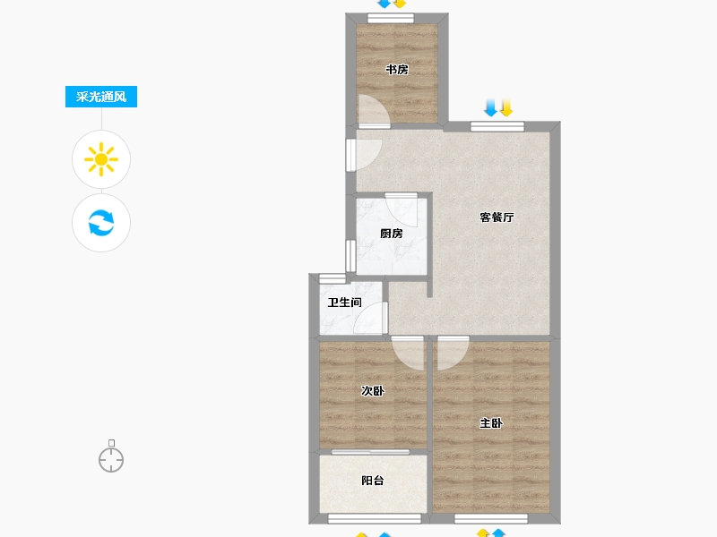 江苏省-南京市-花港幸福城杜鹃园-64.00-户型库-采光通风