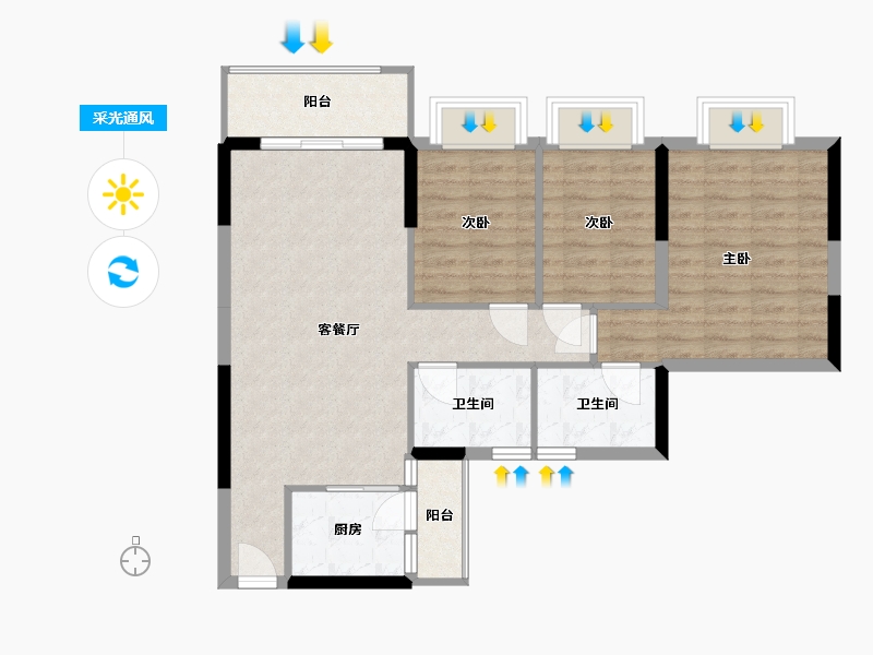 广东省-江门市-汇侨新城-83.00-户型库-采光通风