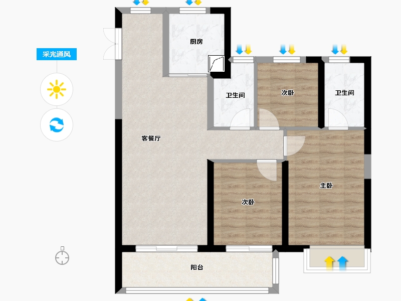 河南省-郑州市-九鼎华府-84.00-户型库-采光通风