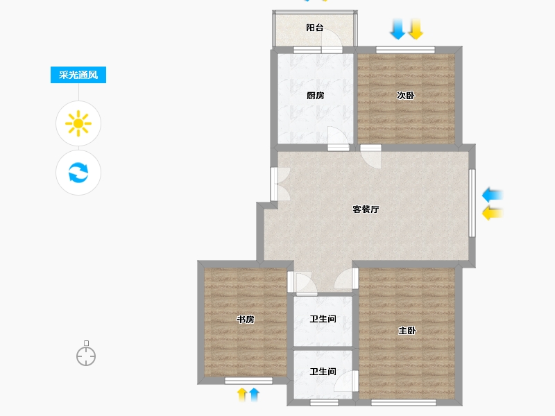 内蒙古自治区-呼伦贝尔市-瑞景庭院-98.93-户型库-采光通风