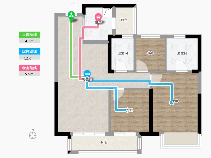 浙江省-杭州市-牧云里-76.00-户型库-动静线