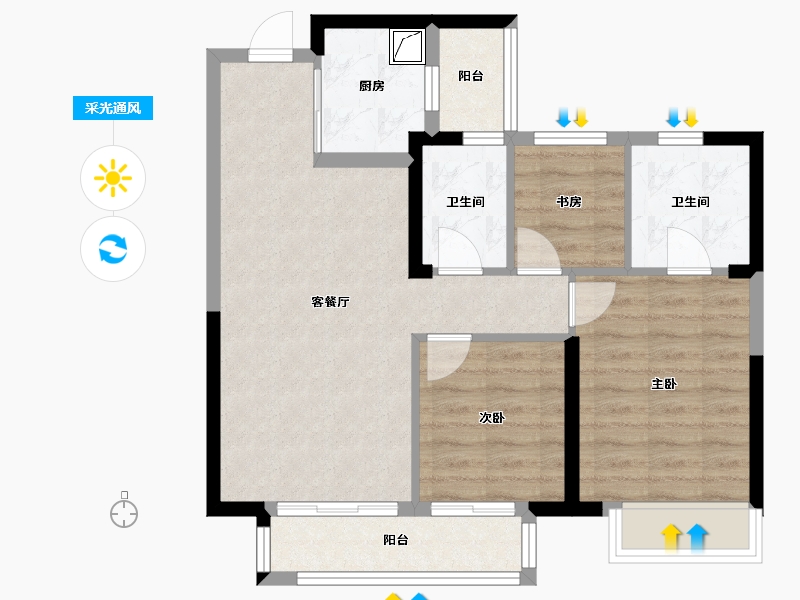 浙江省-杭州市-牧云里-76.00-户型库-采光通风