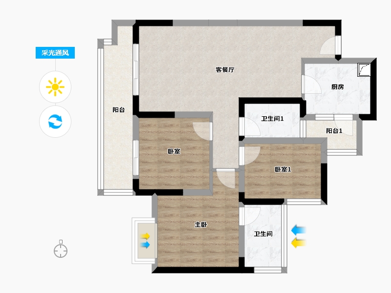 四川省-成都市-凯德世纪名邸-87.23-户型库-采光通风