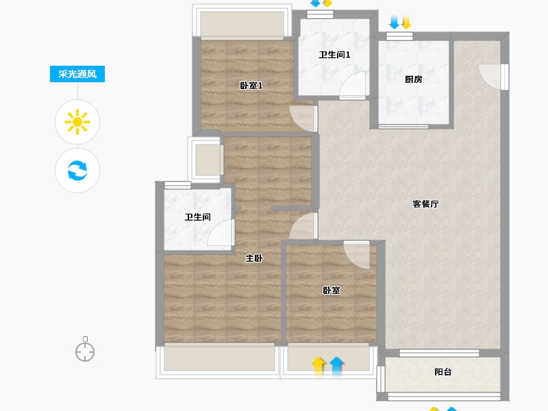 湖北省-武汉市-金茂华发国际社区-107.00-户型库-采光通风