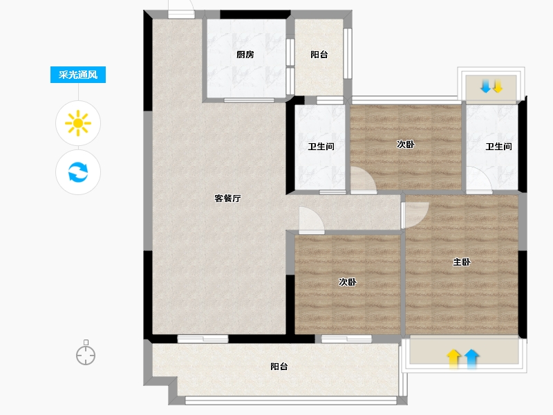 安徽省-阜阳市-晶宫碧桂园东方樾-91.44-户型库-采光通风