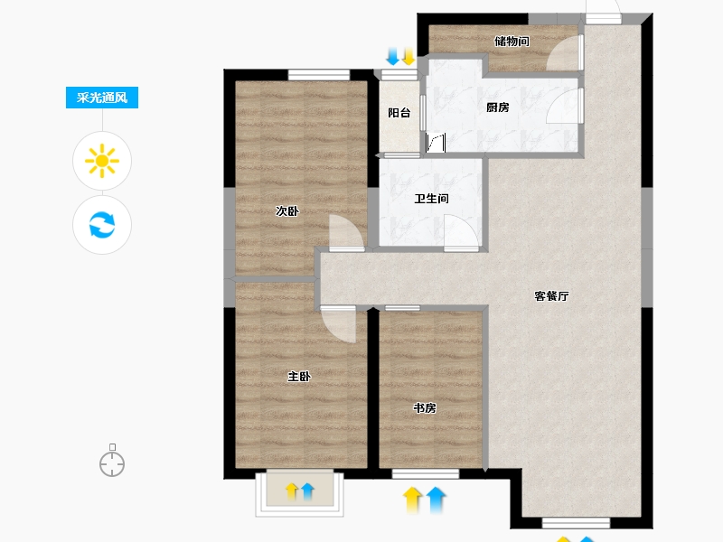 天津-天津市-富力又一城合居园-91.83-户型库-采光通风