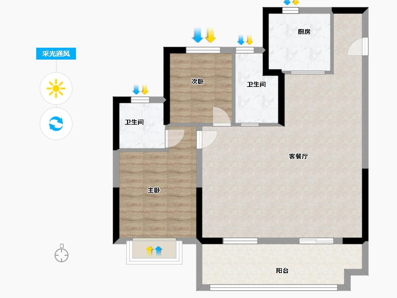 安徽省-淮南市-春风南岸-84.00-户型库-采光通风