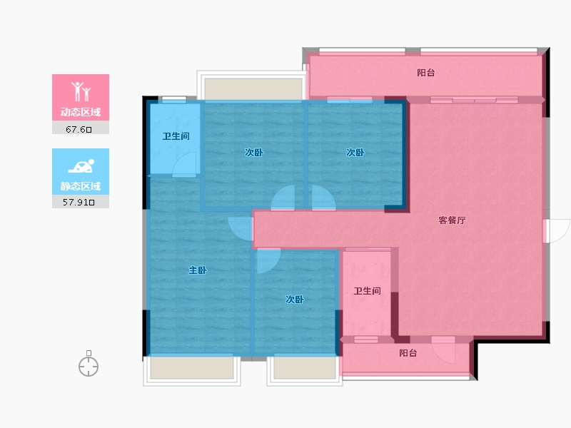 湖南省-怀化市-金水岸现代城-116.23-户型库-动静分区