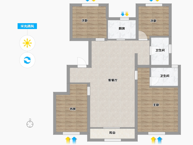 内蒙古自治区-赤峰市-中梁首府壹号院-103.20-户型库-采光通风