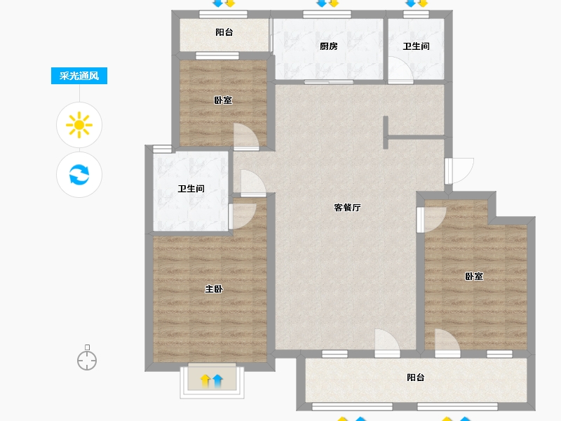 甘肃省-武威市-青岛花园-105.00-户型库-采光通风