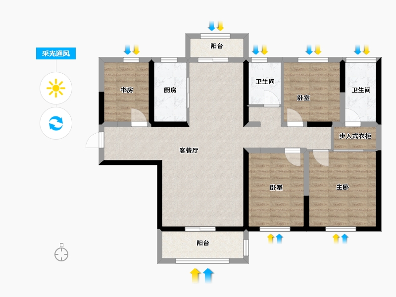 青海省-西宁市-绿地公馆-120.00-户型库-采光通风