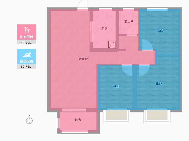 陕西省-西安市-当代嘉宝公园悦-73.00-户型库-动静分区