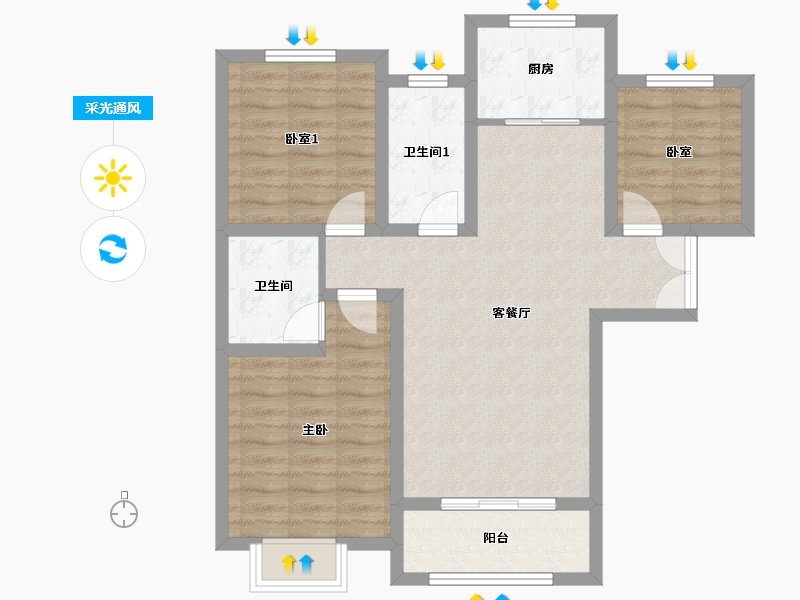 河北省-石家庄市-君悦华府-90.00-户型库-采光通风