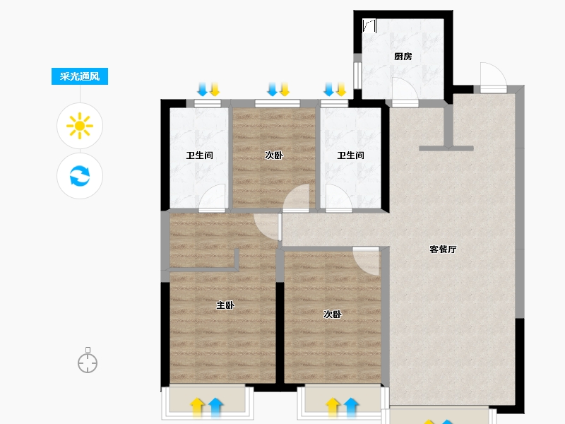 辽宁省-沈阳市-美的瀚唐-105.00-户型库-采光通风