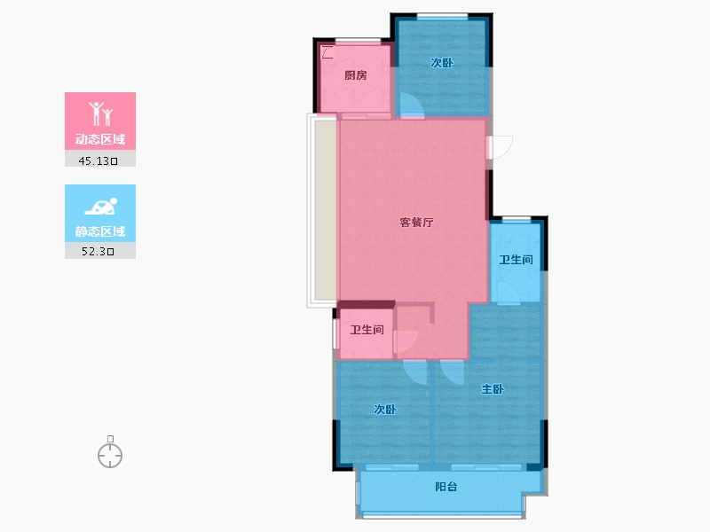 浙江省-金华市-中天中腾云上名邸-88.04-户型库-动静分区