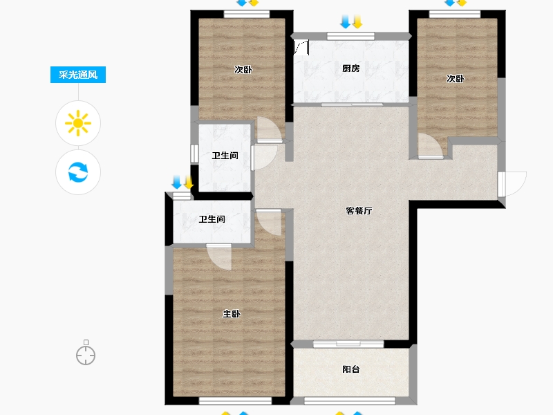 河南省-郑州市-融创华夏观澜壹号-102.86-户型库-采光通风