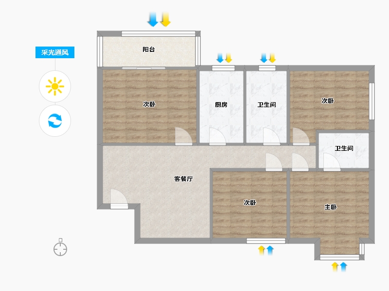 陕西省-西安市-宏府鹍翔九天-106.13-户型库-采光通风