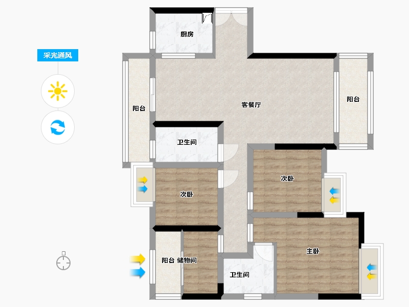 湖南省-株洲市-华晨浪琴湾-105.00-户型库-采光通风