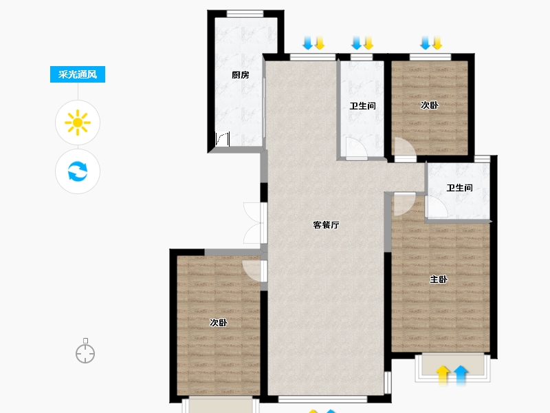 内蒙古自治区-包头市-邦成·宫园墅-121.89-户型库-采光通风