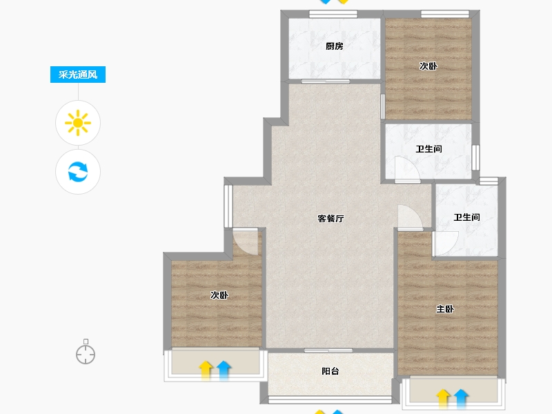 山东省-青岛市-鑫苑灵山湾龙玺-97.00-户型库-采光通风