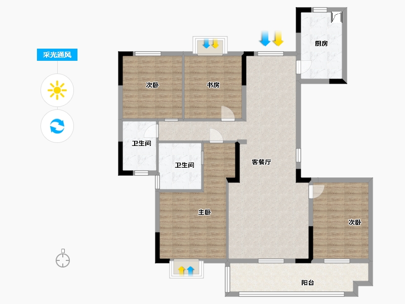 湖北省-鄂州市-融创澜岸大观-130.00-户型库-采光通风