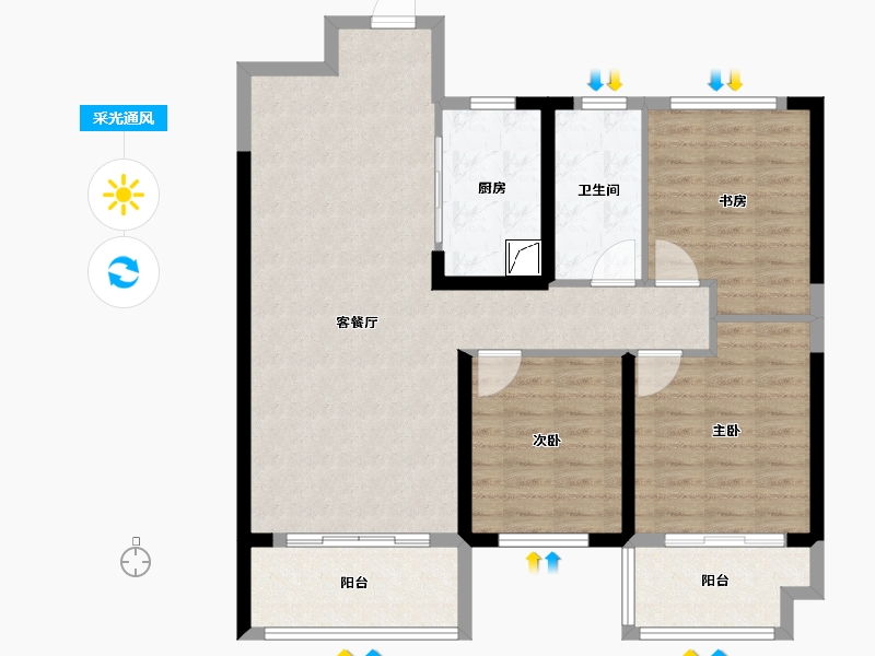 湖南省-长沙市-长房金阳府-99.79-户型库-采光通风