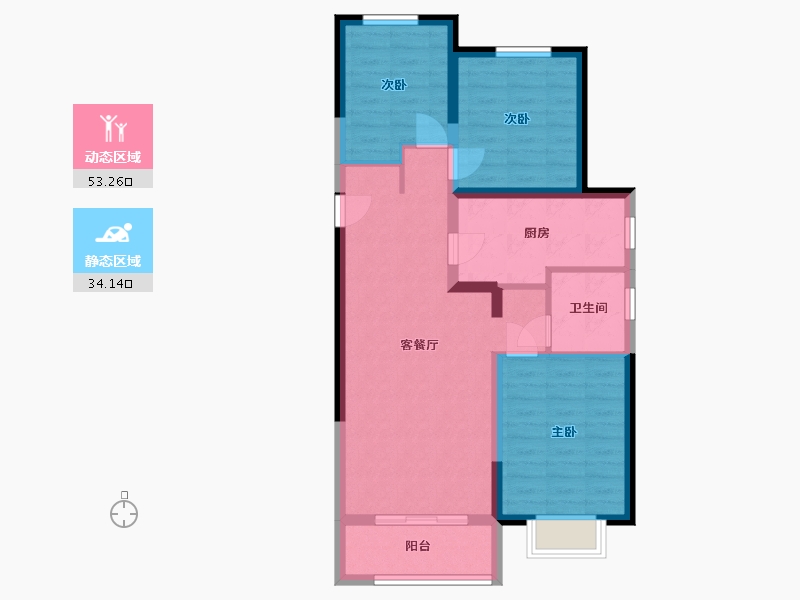 新疆维吾尔自治区-乌鲁木齐市-富力城-88.00-户型库-动静分区