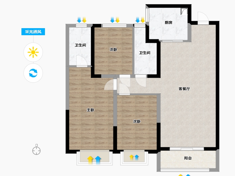 山西省-忻州市-雁门公园小区-107.32-户型库-采光通风