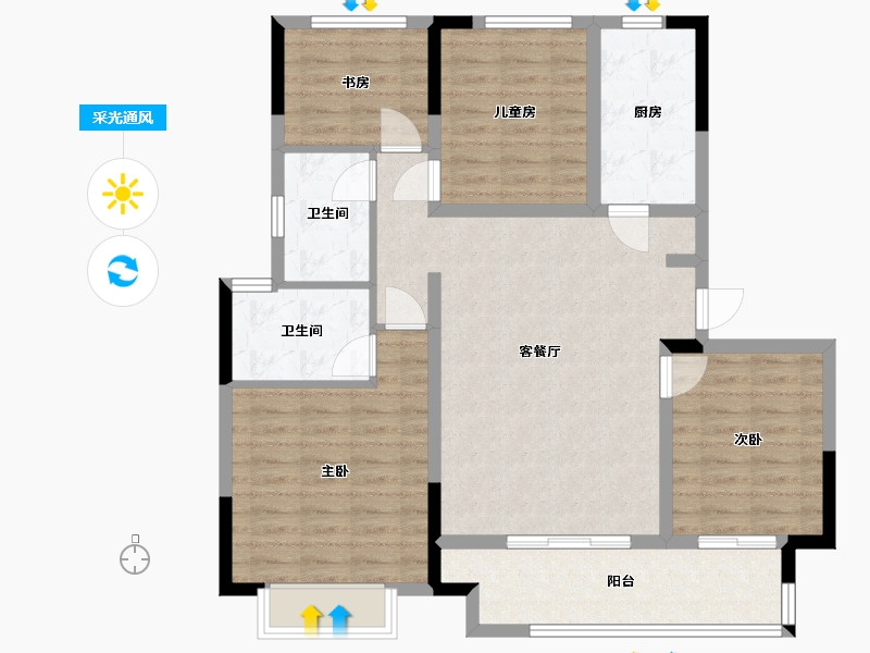 浙江省-宁波市-富力御官山-98.00-户型库-采光通风