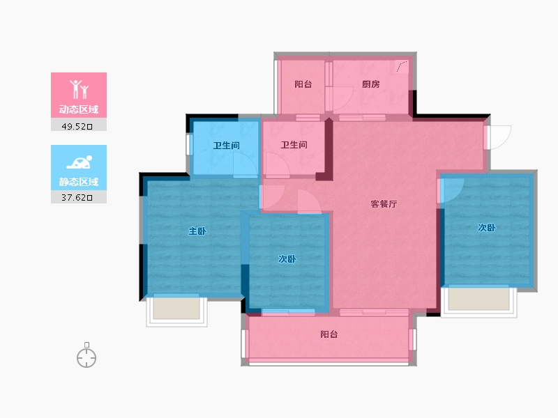 重庆-重庆市-水天花园云麓悦湖-85.00-户型库-动静分区