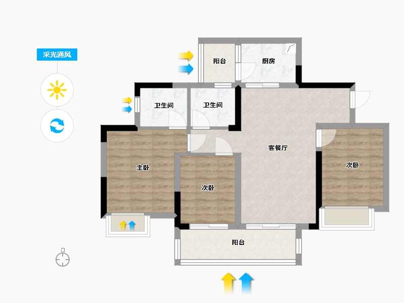 重庆-重庆市-水天花园云麓悦湖-85.00-户型库-采光通风