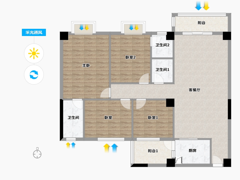 广西壮族自治区-河池市-金玉苑户型一-140.00-户型库-采光通风