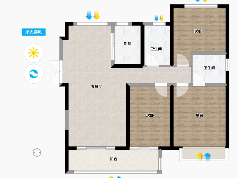 河南省-郑州市-华侨城-105.00-户型库-采光通风