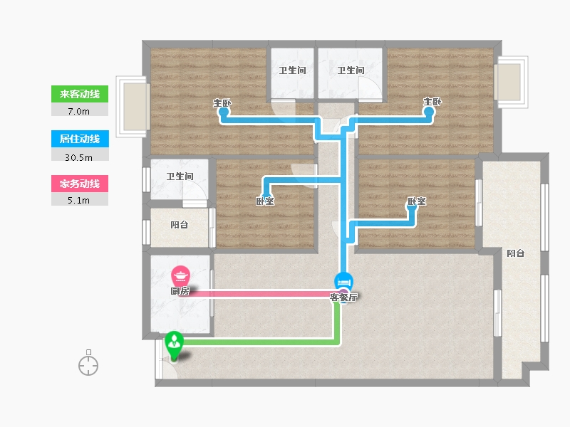 广西壮族自治区-河池市-中央城3井P户型-135.00-户型库-动静线