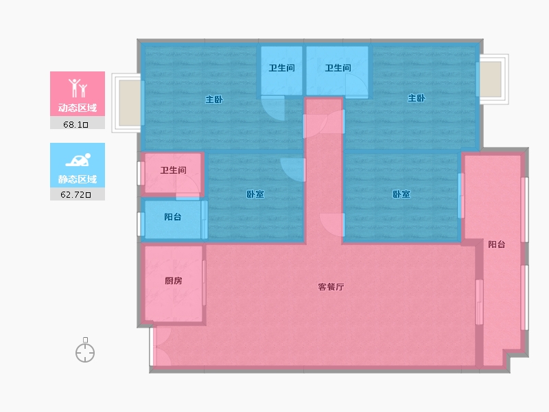 广西壮族自治区-河池市-中央城3井P户型-135.00-户型库-动静分区