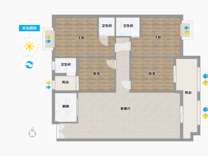 广西壮族自治区-河池市-中央城3井P户型-135.00-户型库-采光通风