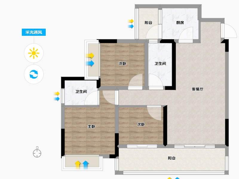 四川省-绵阳市-南城誉峰-90.00-户型库-采光通风