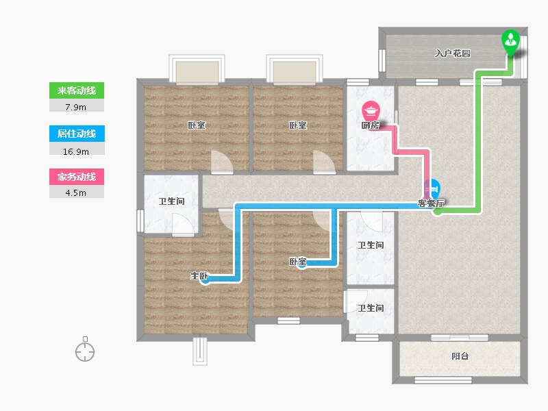 广西壮族自治区-河池市-中央城3井R户型-142.00-户型库-动静线