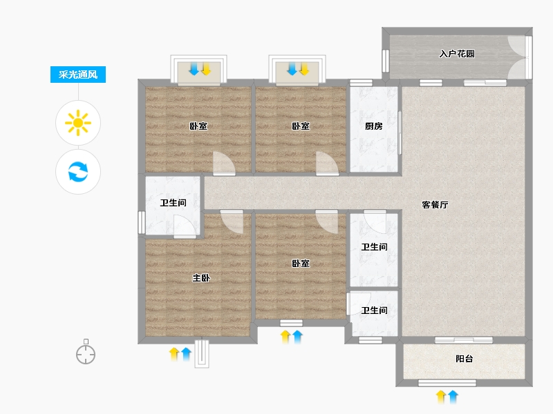 广西壮族自治区-河池市-中央城3井R户型-142.00-户型库-采光通风