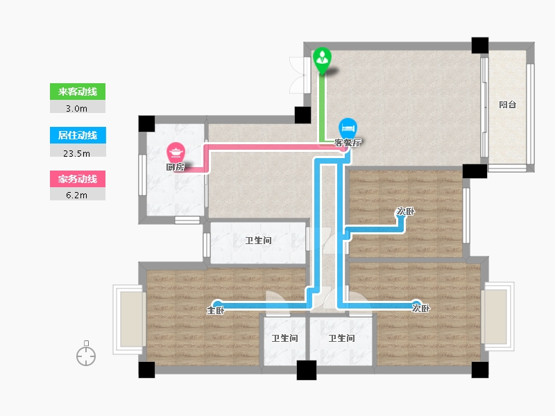 广西壮族自治区-河池市-中央城6井C户型-125.00-户型库-动静线