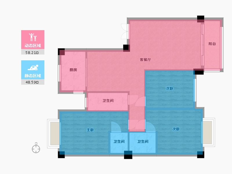 广西壮族自治区-河池市-中央城6井C户型-125.00-户型库-动静分区