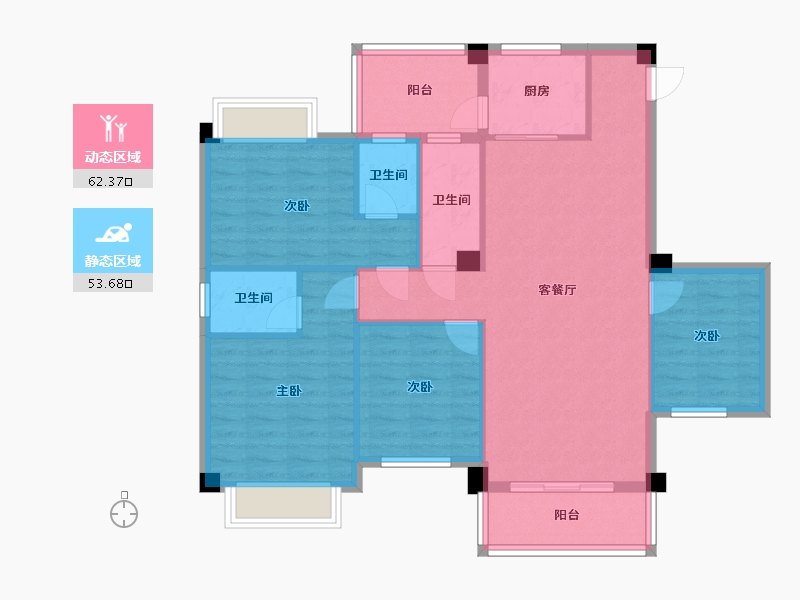 广西壮族自治区-河池市-中央城6井P户型-123.00-户型库-动静分区